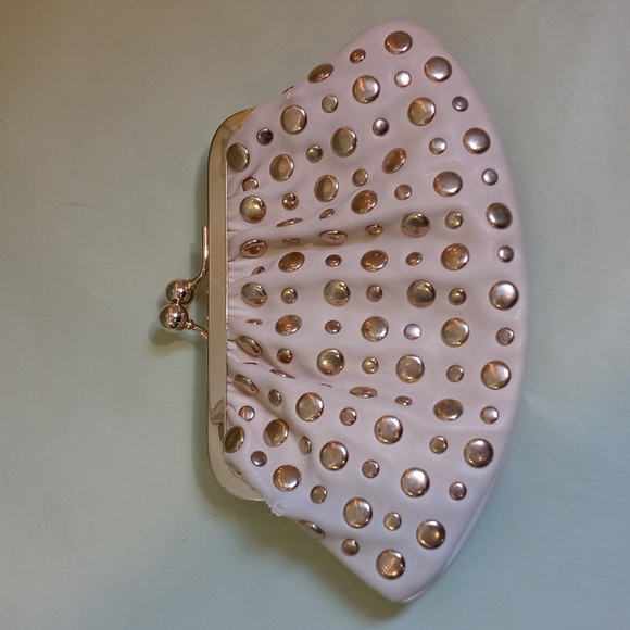 Women's VEGAN certified cream gold studded leather handheld 8×4½" clutch - Picture 9 of 12